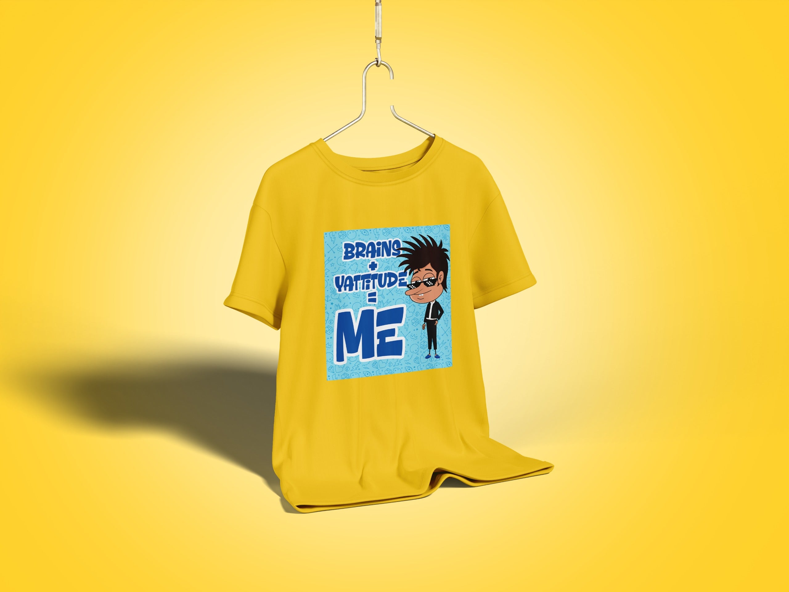 Brains + Attitude = Me – Yellow Graphic Tee